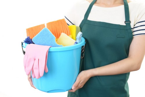 Carpet cleaner preparing safe work area before starting a job