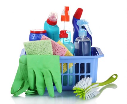 Donated reusable cleaning items prepared for a charity partnership